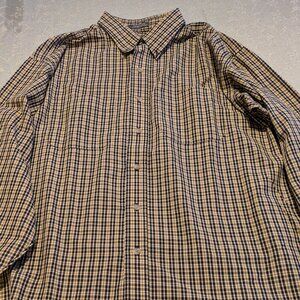 Van Heusen men's wrinkle free navy yell striped long sleeve shirt 16-16.5 Lg